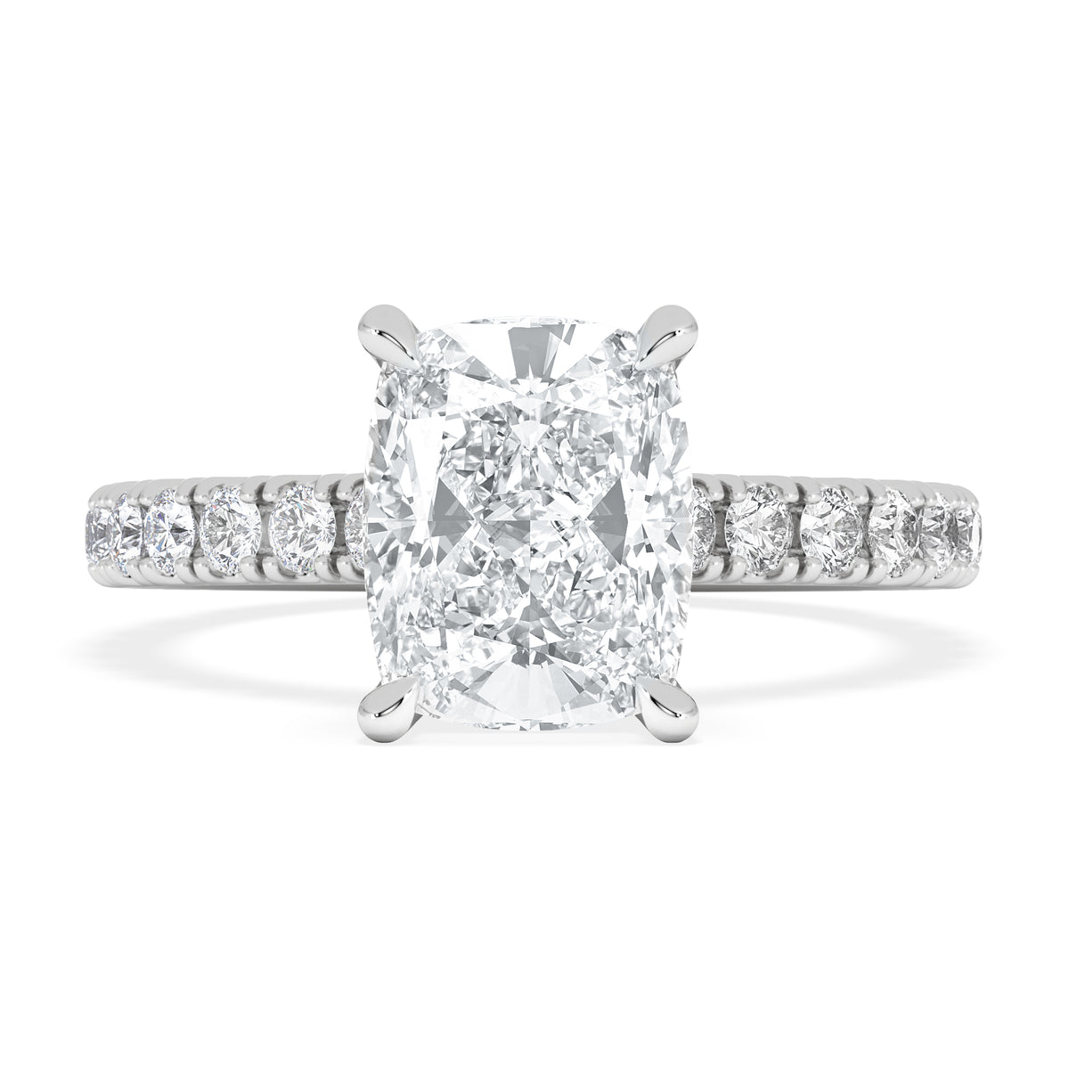Amora 2.00ct Elongated Cushion Cut Lab Diamond Hidden Halo Engagement Ring with Side Stones in Platinum