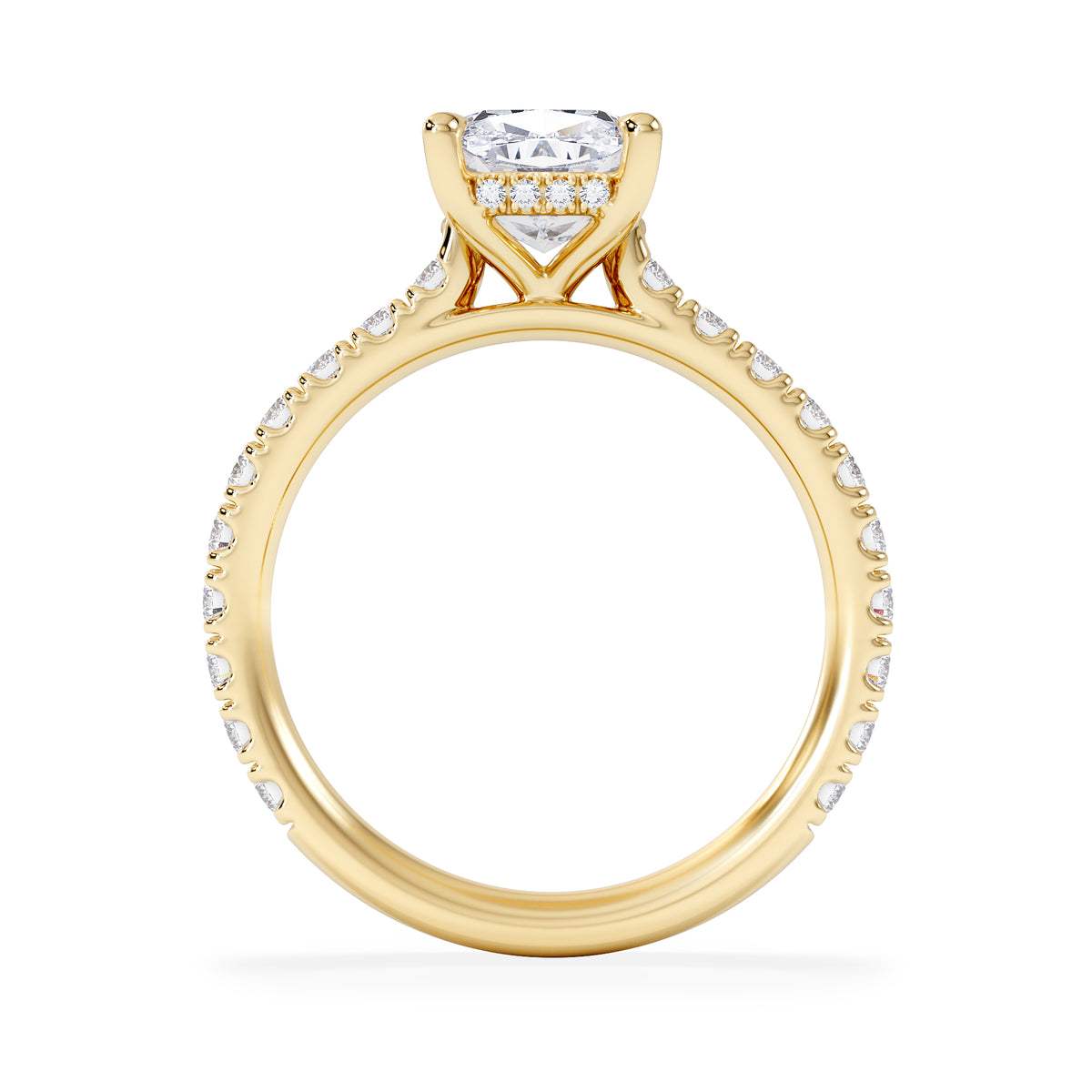 Amora 2.00ct Elongated Cushion Cut Lab Diamond Hidden Halo Engagement Ring with Side Stones in 18K Yellow Gold
