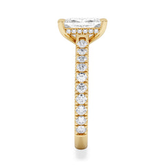 Amora 2.00ct Elongated Cushion Cut Lab Diamond Hidden Halo Engagement Ring with Side Stones in 18K Yellow Gold