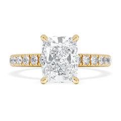 Amora 2.00ct Elongated Cushion Cut Lab Diamond Hidden Halo Engagement Ring with Side Stones in 18K Yellow Gold