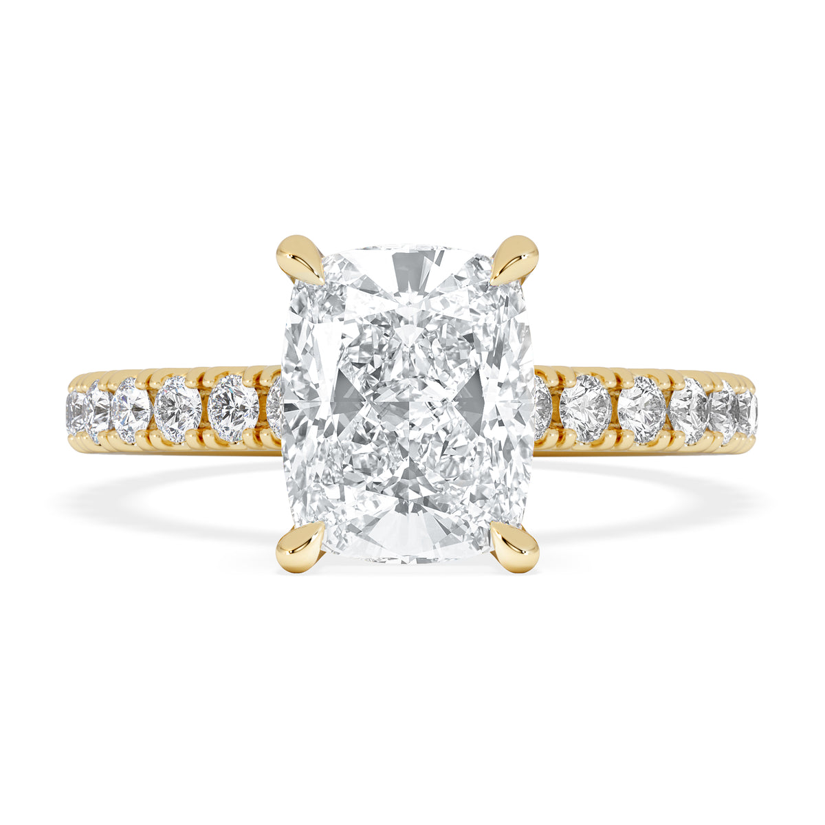Amora 2.00ct Elongated Cushion Cut Lab Diamond Hidden Halo Engagement Ring with Side Stones in 18K Yellow Gold