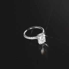 Amora 3.00ct Elongated Cushion Cut Lab Diamond Hidden Halo Engagement Ring with Side Stones in 18K White Gold