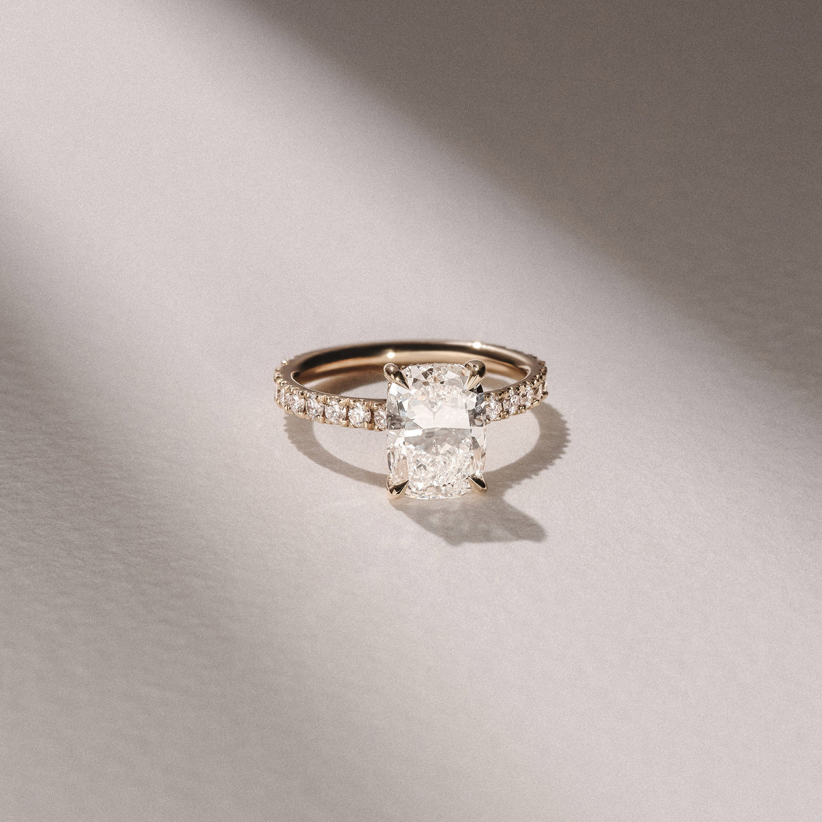 Amora 3.00ct Elongated Cushion Cut Lab Diamond Hidden Halo Engagement Ring with Side Stones in 18K Yellow Gold