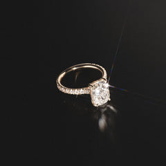 Amora 3.00ct Elongated Cushion Cut Lab Diamond Hidden Halo Engagement Ring with Side Stones in 18K Yellow Gold