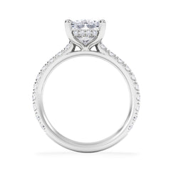Amora 3.00ct Elongated Cushion Cut Lab Diamond Hidden Halo Engagement Ring with Side Stones in Platinum