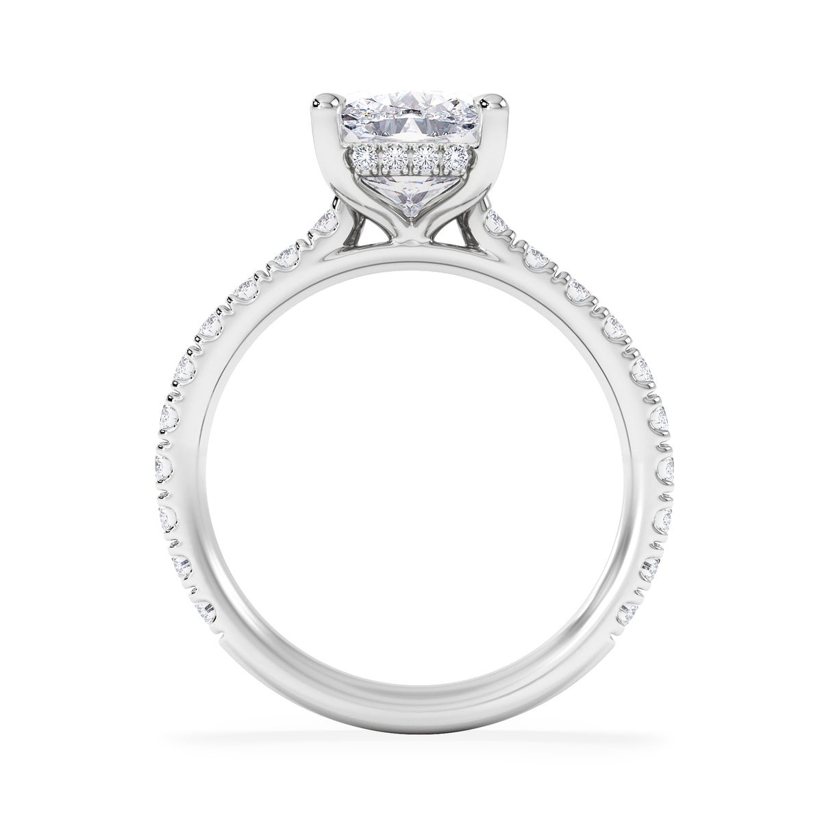 Amora 3.00ct Elongated Cushion Cut Lab Diamond Hidden Halo Engagement Ring with Side Stones in Platinum