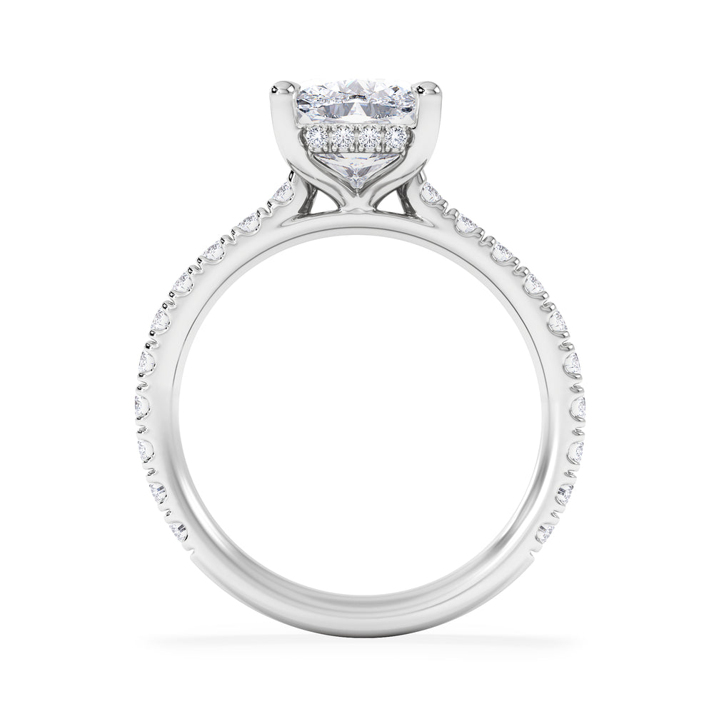 Amora 3.00ct Elongated Cushion Cut Lab Diamond Hidden Halo Engagement Ring with Side Stones in 18K White Gold