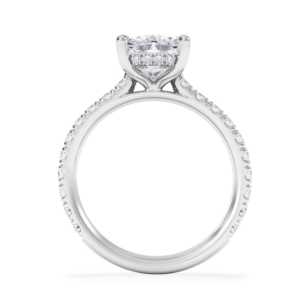 Amora 3.00ct Elongated Cushion Cut Lab Diamond Hidden Halo Engagement Ring with Side Stones in 18K White Gold