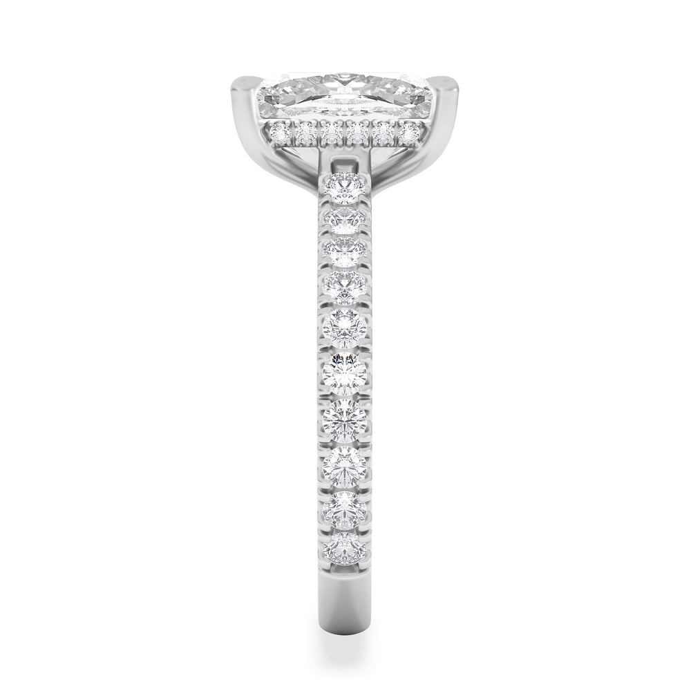 Amora 3.00ct Elongated Cushion Cut Lab Diamond Hidden Halo Engagement Ring with Side Stones in Platinum