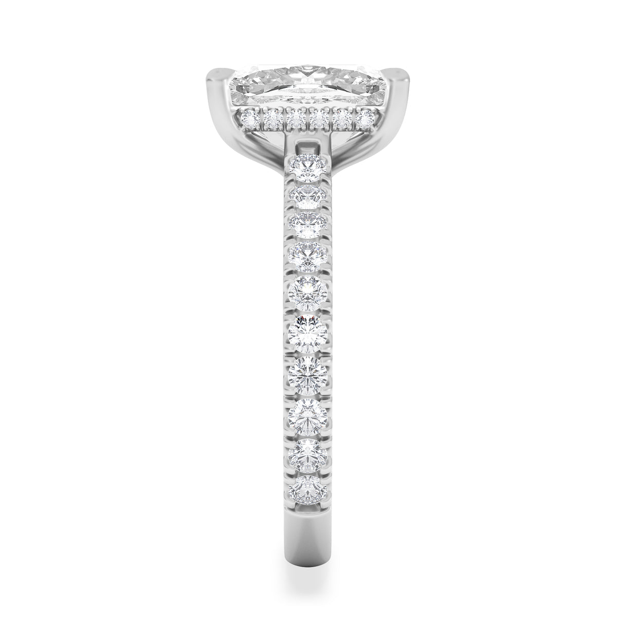 Amora 3.00ct Elongated Cushion Cut Lab Diamond Hidden Halo Engagement Ring with Side Stones in Platinum
