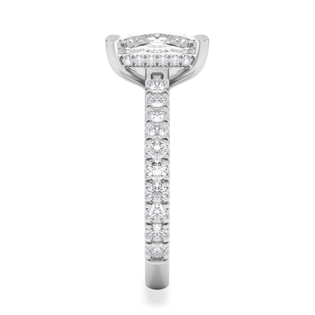 Amora 3.00ct Elongated Cushion Cut Lab Diamond Hidden Halo Engagement Ring with Side Stones in 18K White Gold