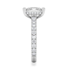 Amora 3.00ct Elongated Cushion Cut Lab Diamond Hidden Halo Engagement Ring with Side Stones in 18K White Gold