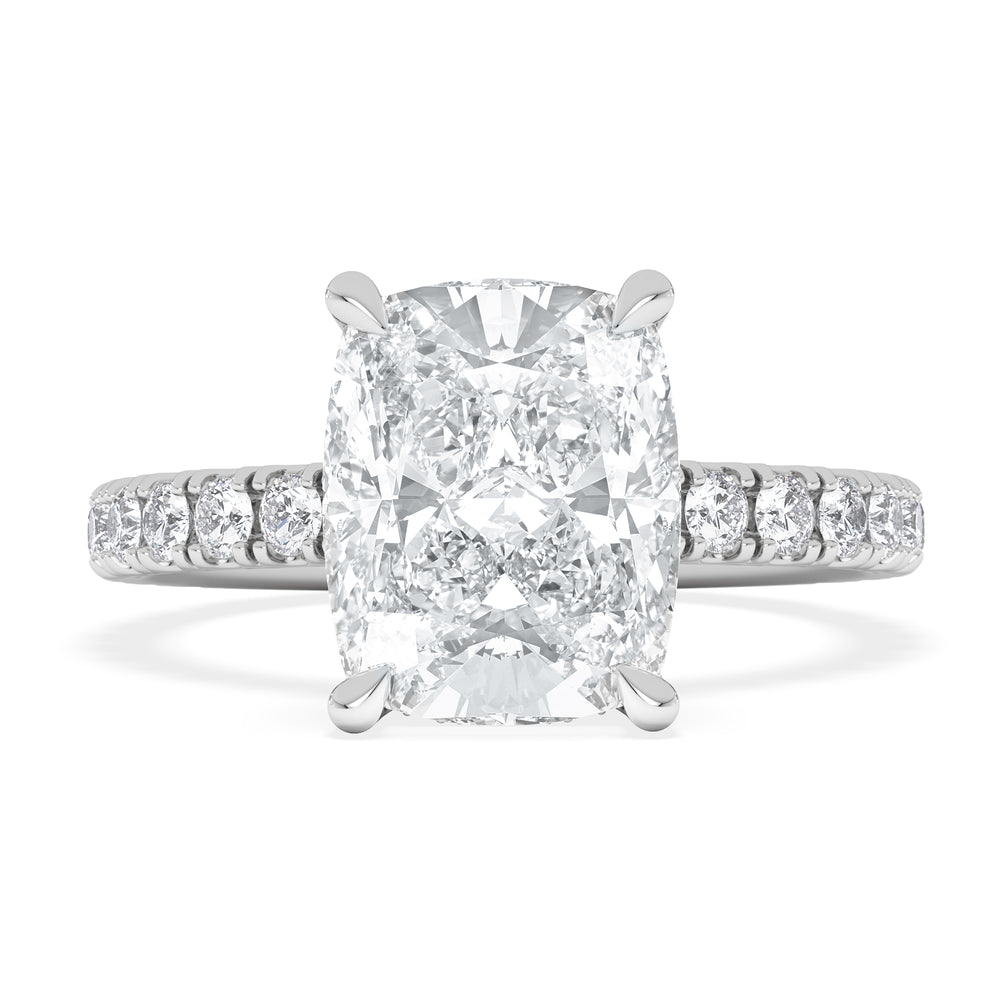 Amora 3.00ct Elongated Cushion Cut Lab Diamond Hidden Halo Engagement Ring with Side Stones in Platinum