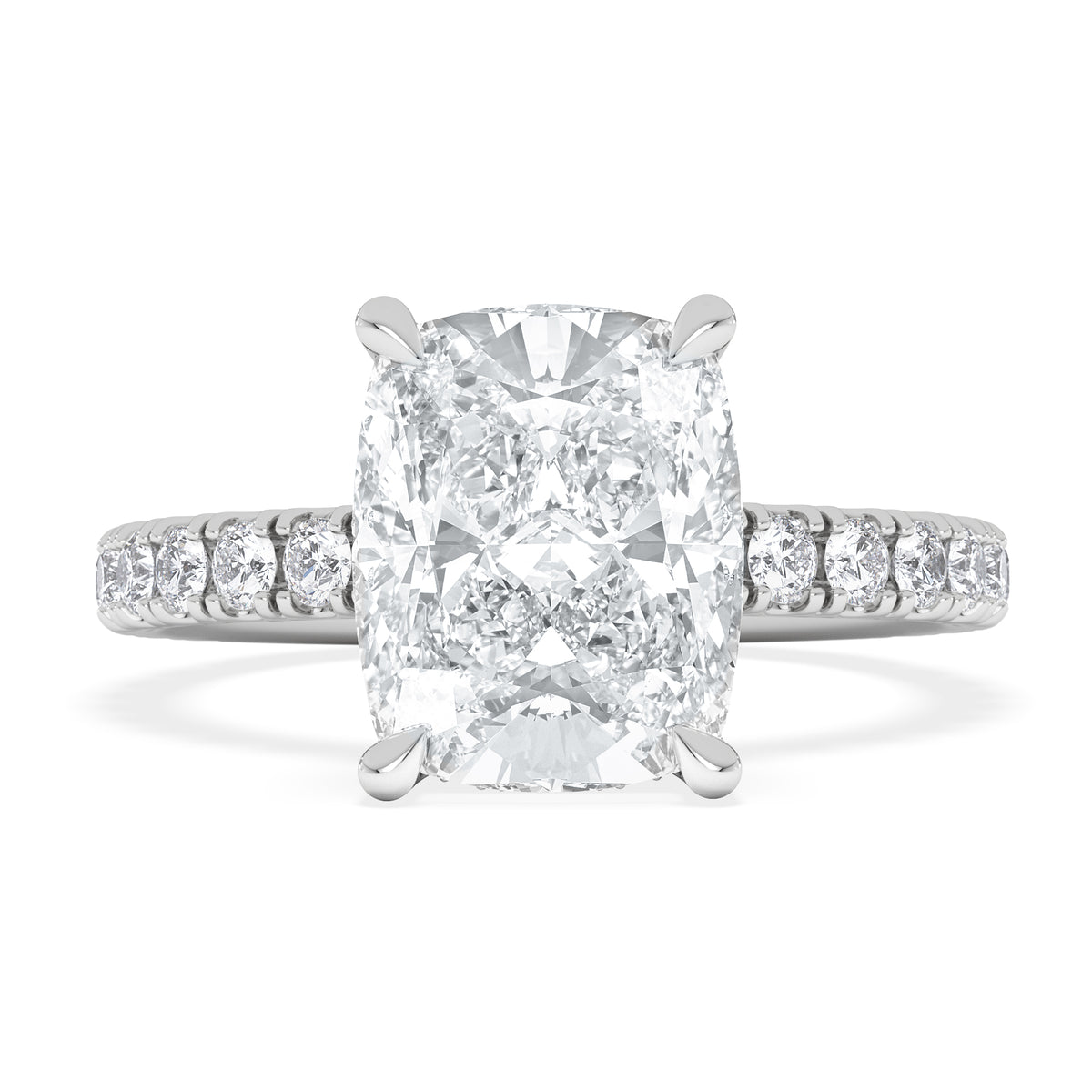 Amora 3.00ct Elongated Cushion Cut Lab Diamond Hidden Halo Engagement Ring with Side Stones in Platinum