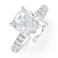 Amora 3.00ct Elongated Cushion Cut Lab Diamond Hidden Halo Engagement Ring with Side Stones in 18K White Gold