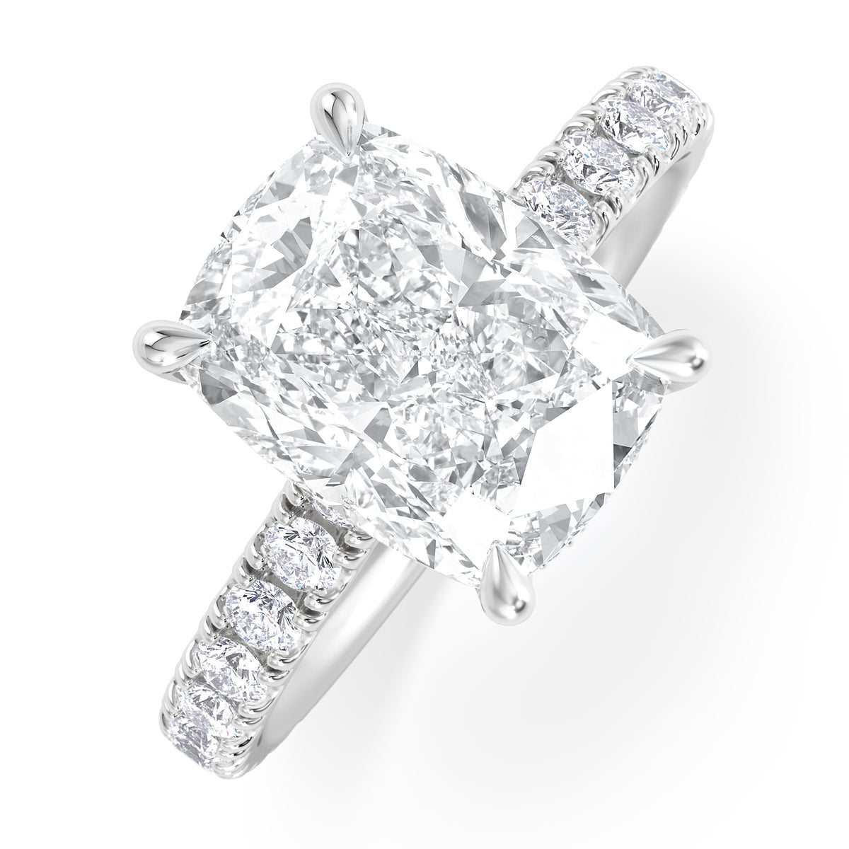 Amora 3.00ct Elongated Cushion Cut Lab Diamond Hidden Halo Engagement Ring with Side Stones in 18K White Gold