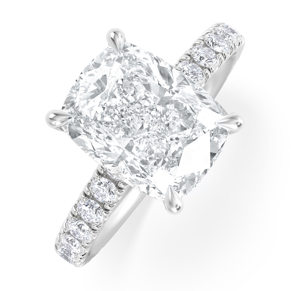 Amora 3.00ct Elongated Cushion Cut Lab Diamond Hidden Halo Engagement Ring with Side Stones in Platinum