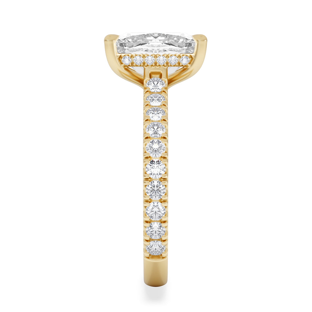 Amora 3.00ct Elongated Cushion Cut Lab Diamond Hidden Halo Engagement Ring with Side Stones in 18K Yellow Gold