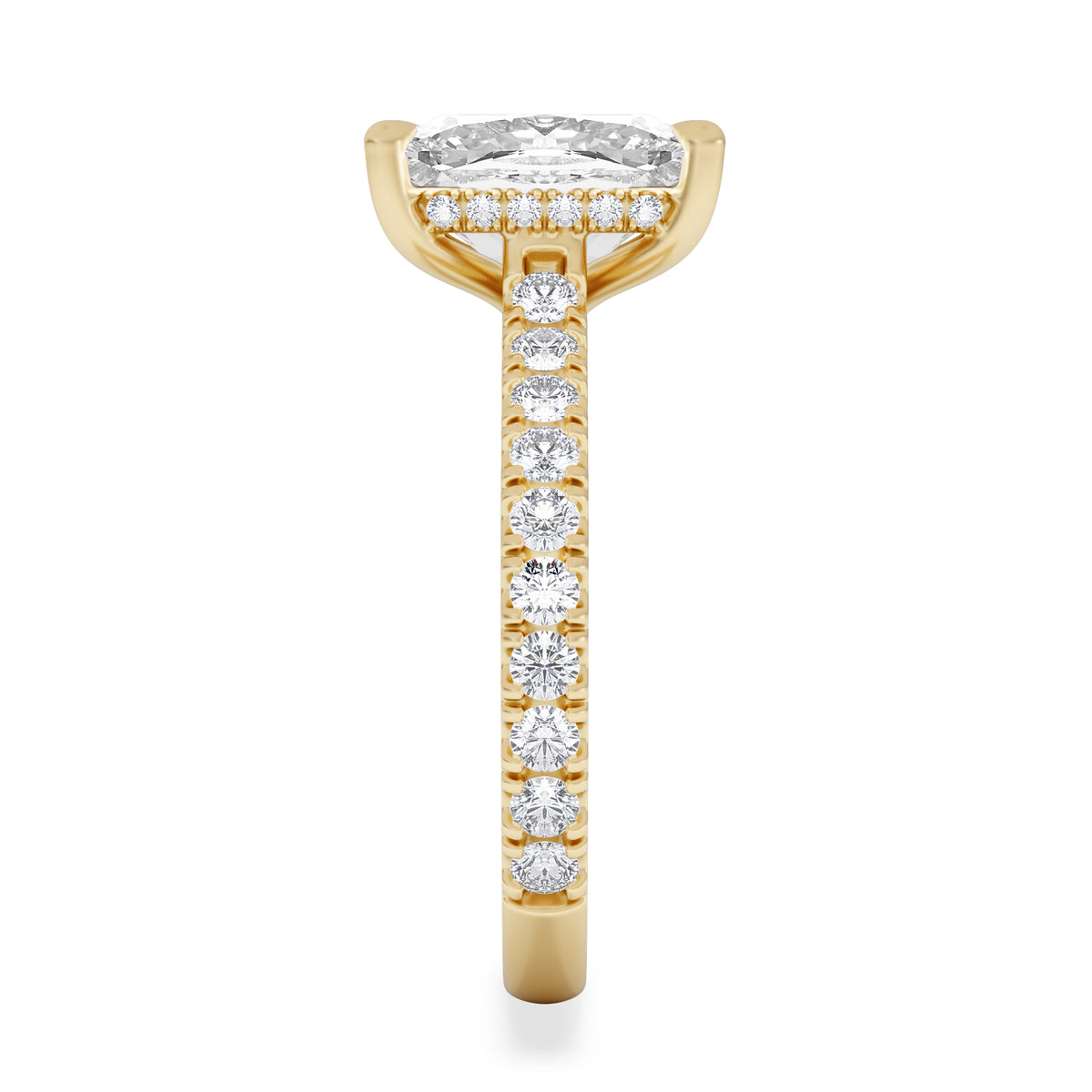 Amora 3.00ct Elongated Cushion Cut Lab Diamond Hidden Halo Engagement Ring with Side Stones in 18K Yellow Gold