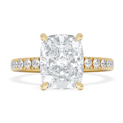 Amora 3.00ct Elongated Cushion Cut Lab Diamond Hidden Halo Engagement Ring with Side Stones in 18K Yellow Gold