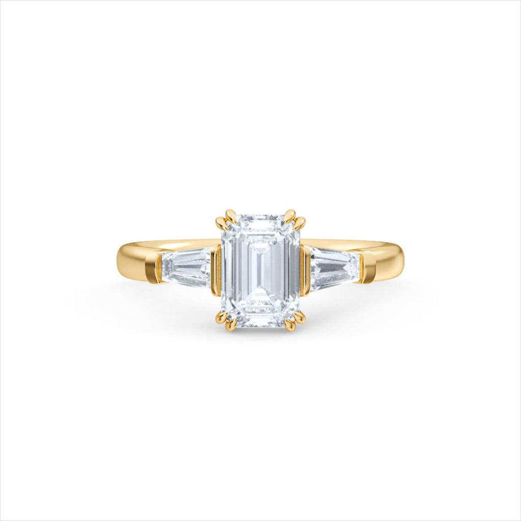 Manhattan 1.00ct Emerald Cut Lab Diamond 3 Stone Engagement Ring in 18K Yellow Gold