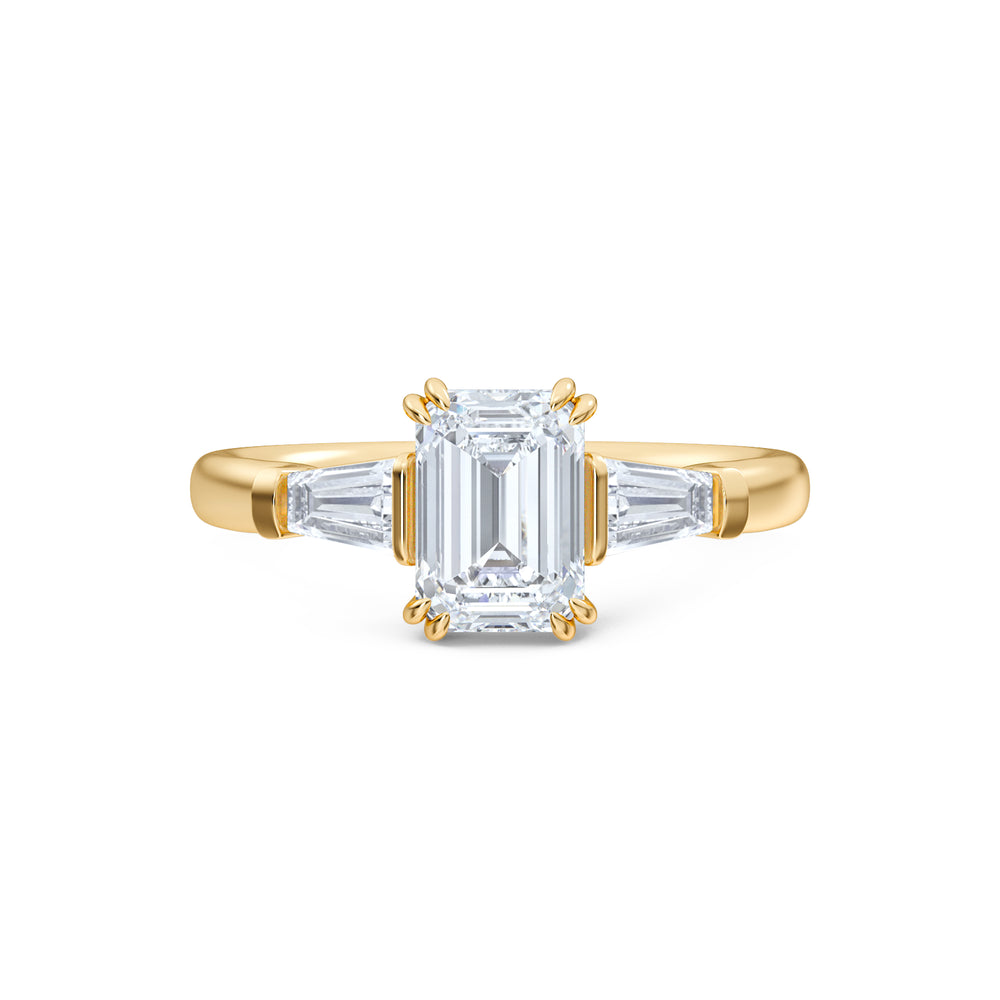 Manhattan 1.00ct Emerald Cut Lab Diamond 3 Stone Engagement Ring in 18K Yellow Gold