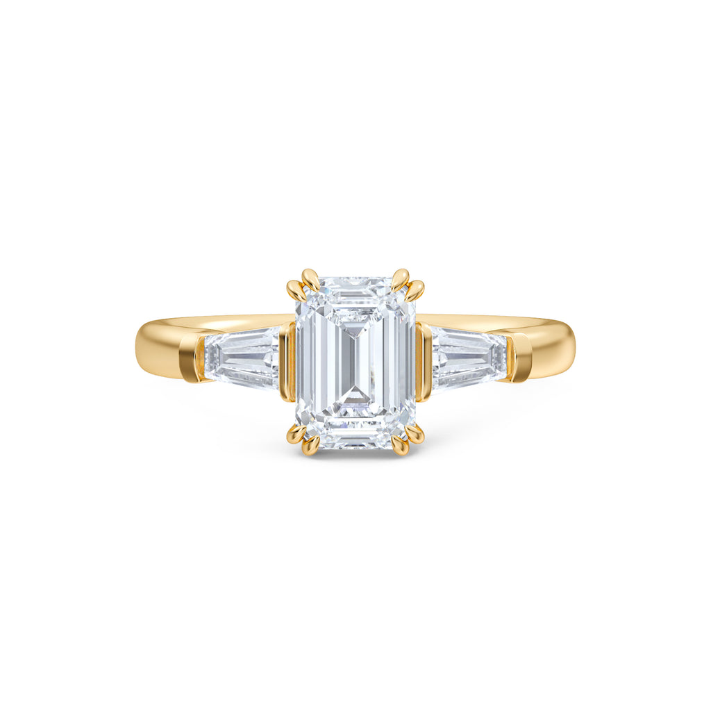 Manhattan 1.00ct Emerald Cut Lab Diamond 3 Stone Engagement Ring in 18K Yellow Gold