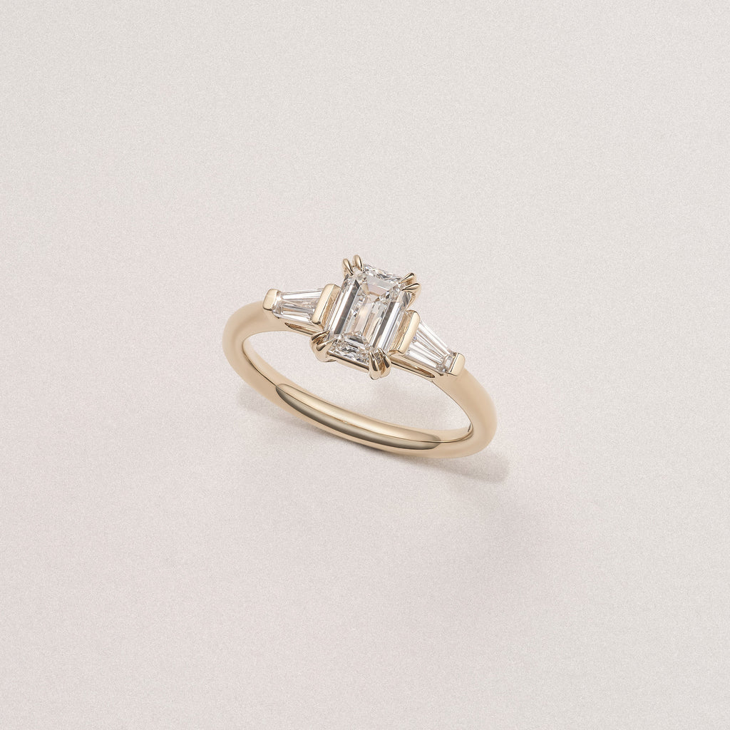 Manhattan 1.00ct Emerald Cut Lab Diamond 3 Stone Engagement Ring in 18K Yellow Gold