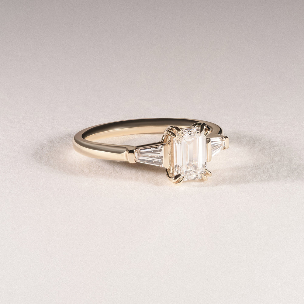 Manhattan 1.00ct Emerald Cut Lab Diamond 3 Stone Engagement Ring in 18K Yellow Gold