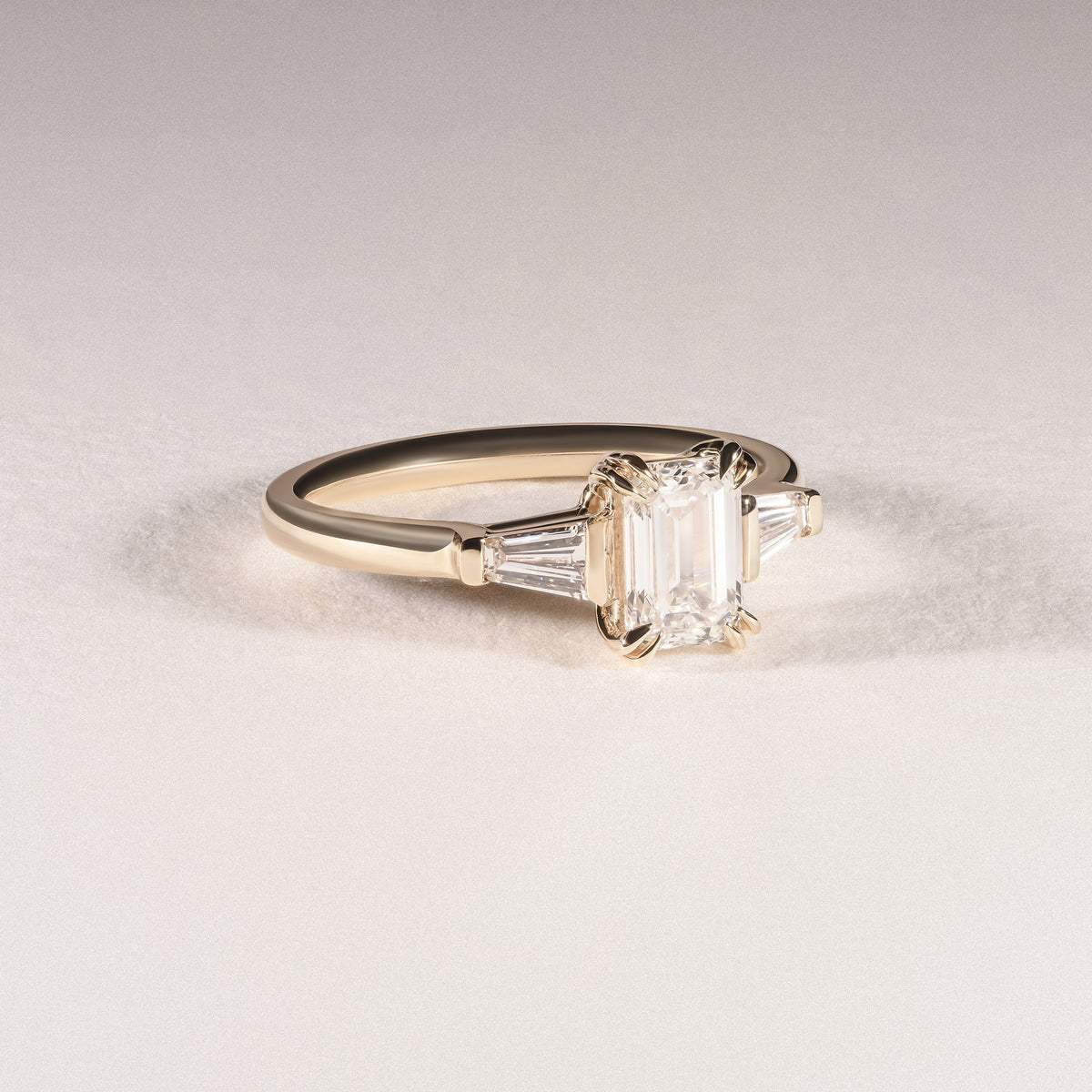 Manhattan 1.00ct Emerald Cut Lab Diamond 3 Stone Engagement Ring in 18K Yellow Gold