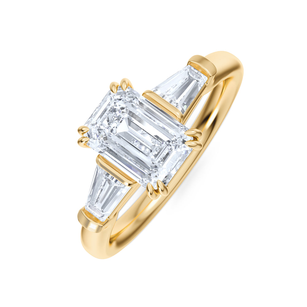 Manhattan 1.00ct Emerald Cut Lab Diamond 3 Stone Engagement Ring in 18K Yellow Gold
