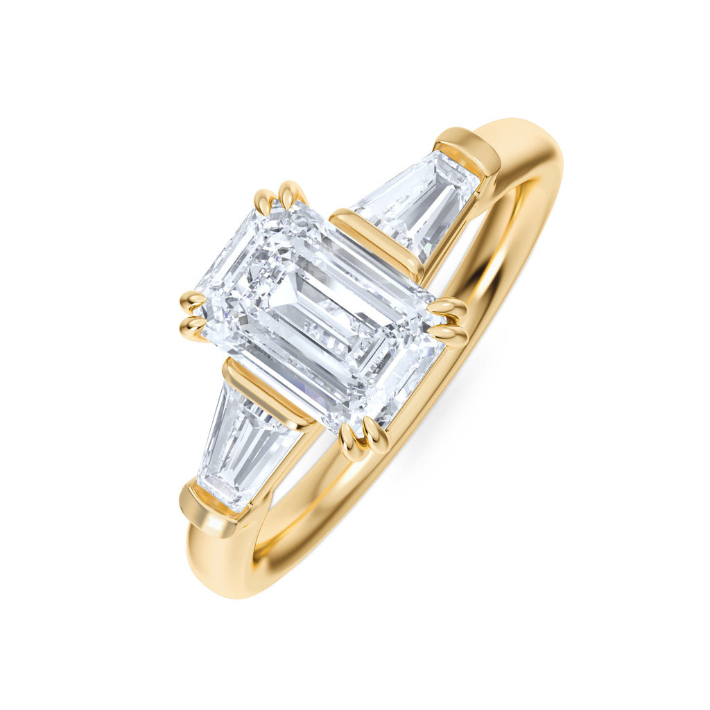Manhattan 1.00ct Emerald Cut Lab Diamond 3 Stone Engagement Ring in 18K Yellow Gold