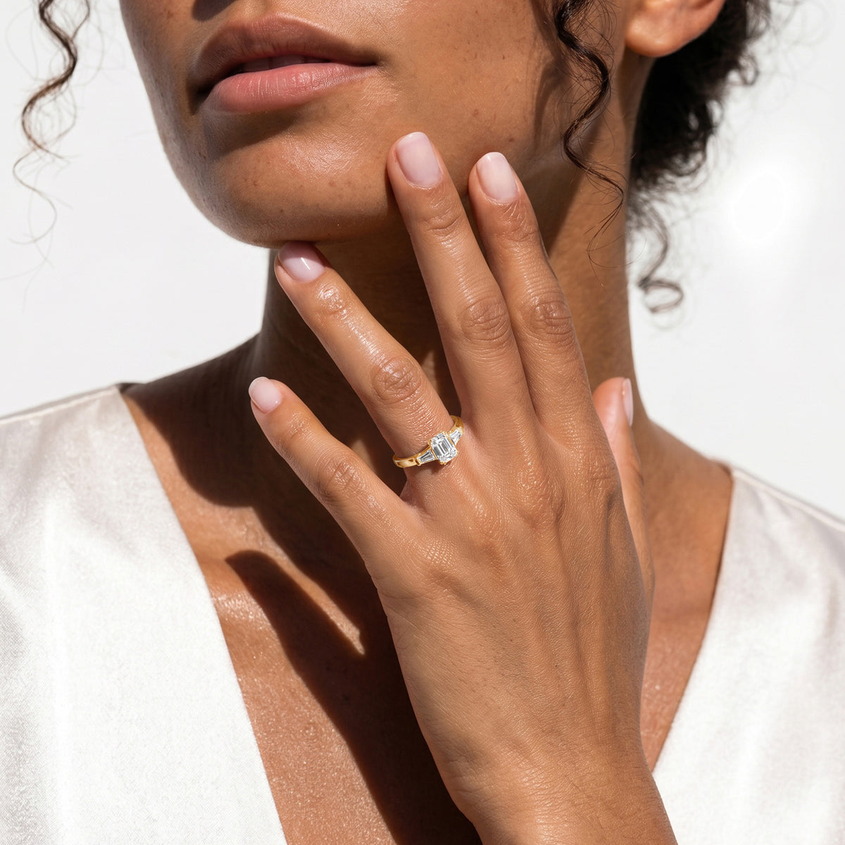 Manhattan 1.00ct Emerald Cut Lab Diamond 3 Stone Engagement Ring in 18K Yellow Gold