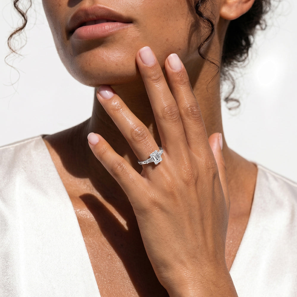 Manhattan 2.00ct Emerald Cut Lab Diamond 3 Stone Engagement Ring in Platinum