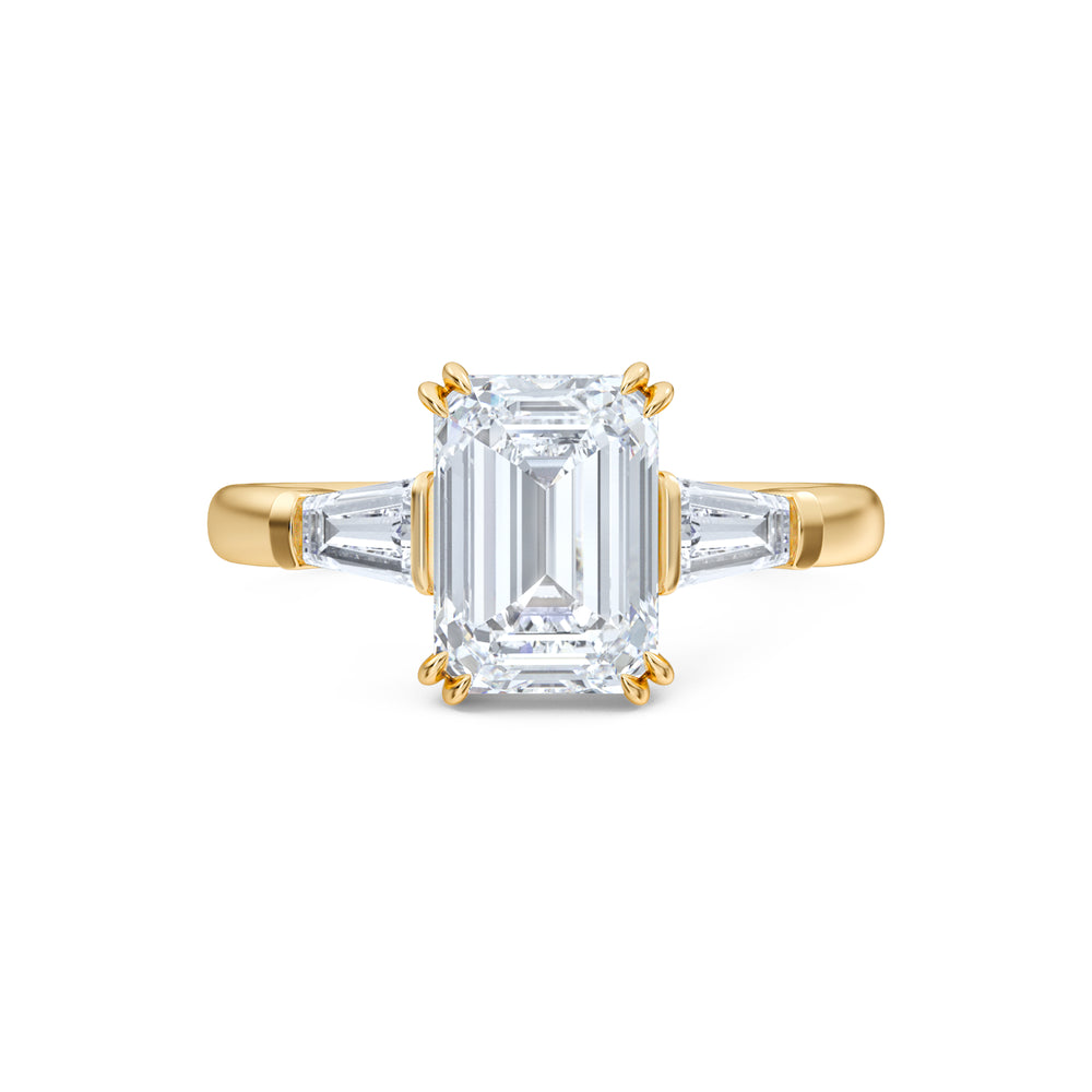 Manhattan 2.00ct Emerald Cut Lab Diamond 3 Stone Engagement Ring in 18K Yellow Gold