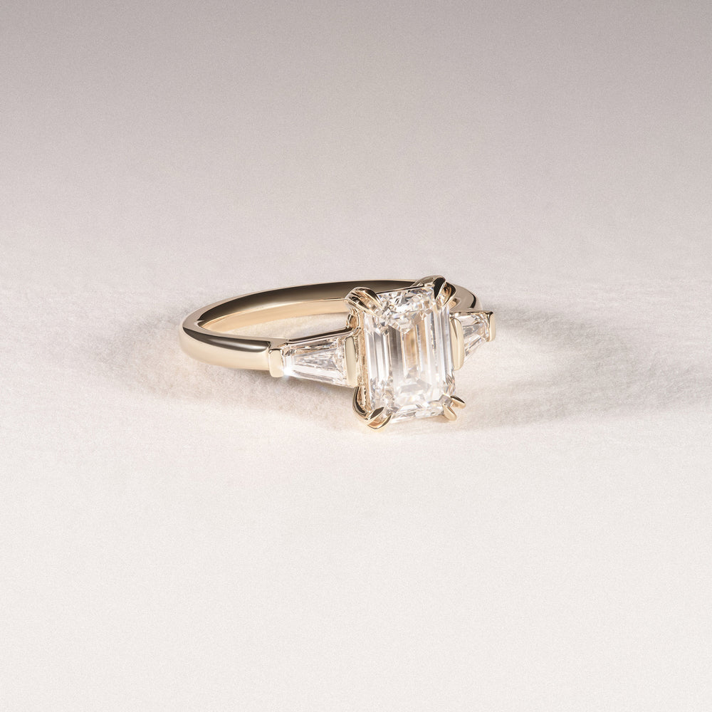 Manhattan 2.00ct Emerald Cut Lab Diamond 3 Stone Engagement Ring in 18K Yellow Gold