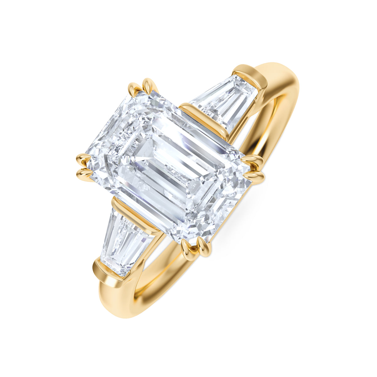 Manhattan 2.00ct Emerald Cut Lab Diamond 3 Stone Engagement Ring in 18K Yellow Gold