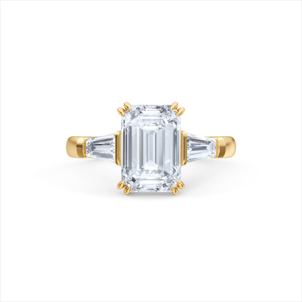 Manhattan 3.00ct Emerald Cut Lab Diamond 3 Stone Engagement Ring in 18K Yellow Gold
