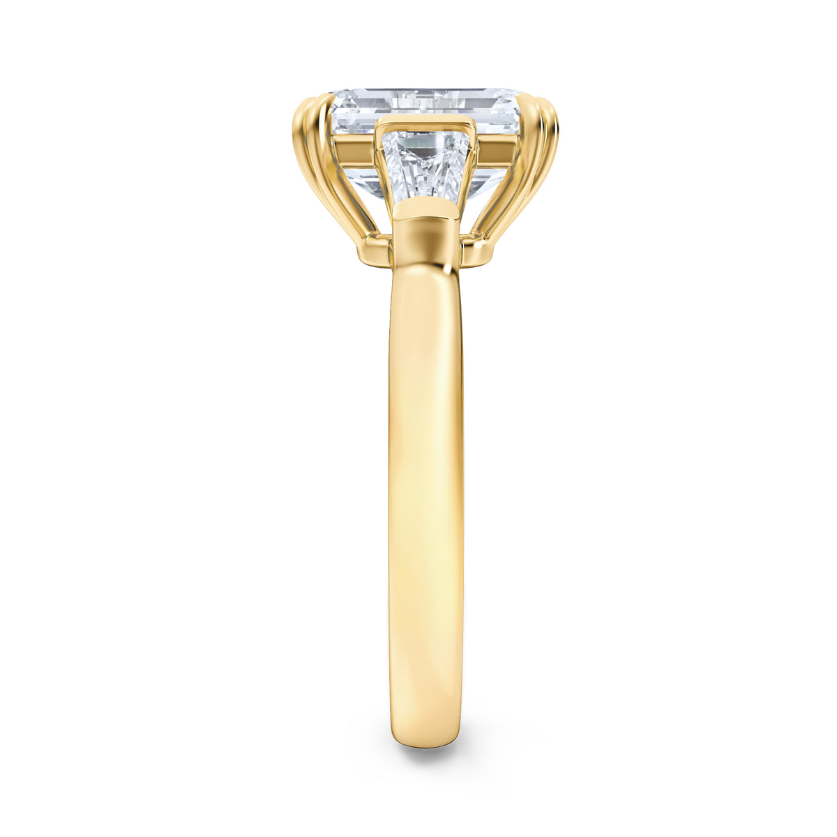 Manhattan 3.00ct Emerald Cut Lab Diamond 3 Stone Engagement Ring in 18K Yellow Gold