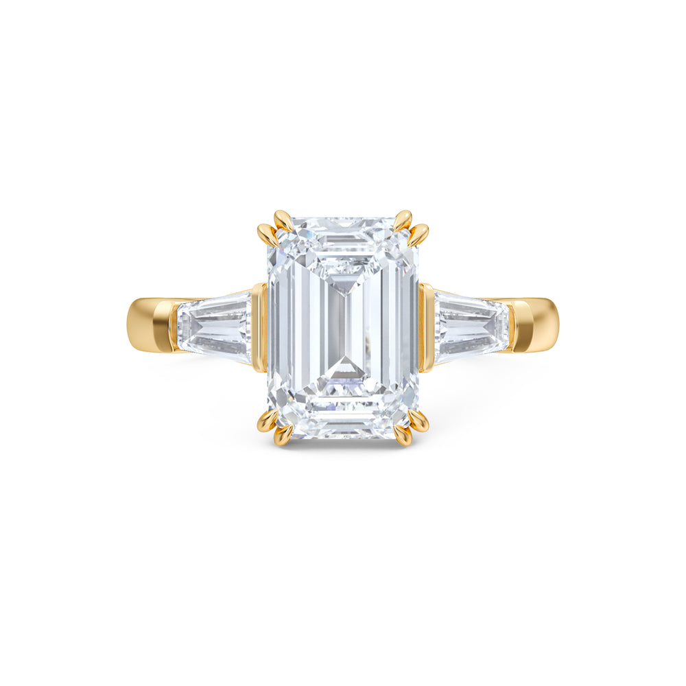 Manhattan 3.00ct Emerald Cut Lab Diamond 3 Stone Engagement Ring in 18K Yellow Gold