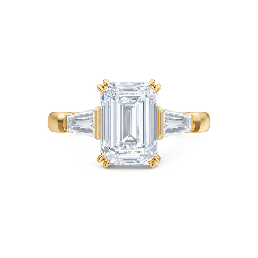 Manhattan 3.00ct Emerald Cut Lab Diamond 3 Stone Engagement Ring in 18K Yellow Gold