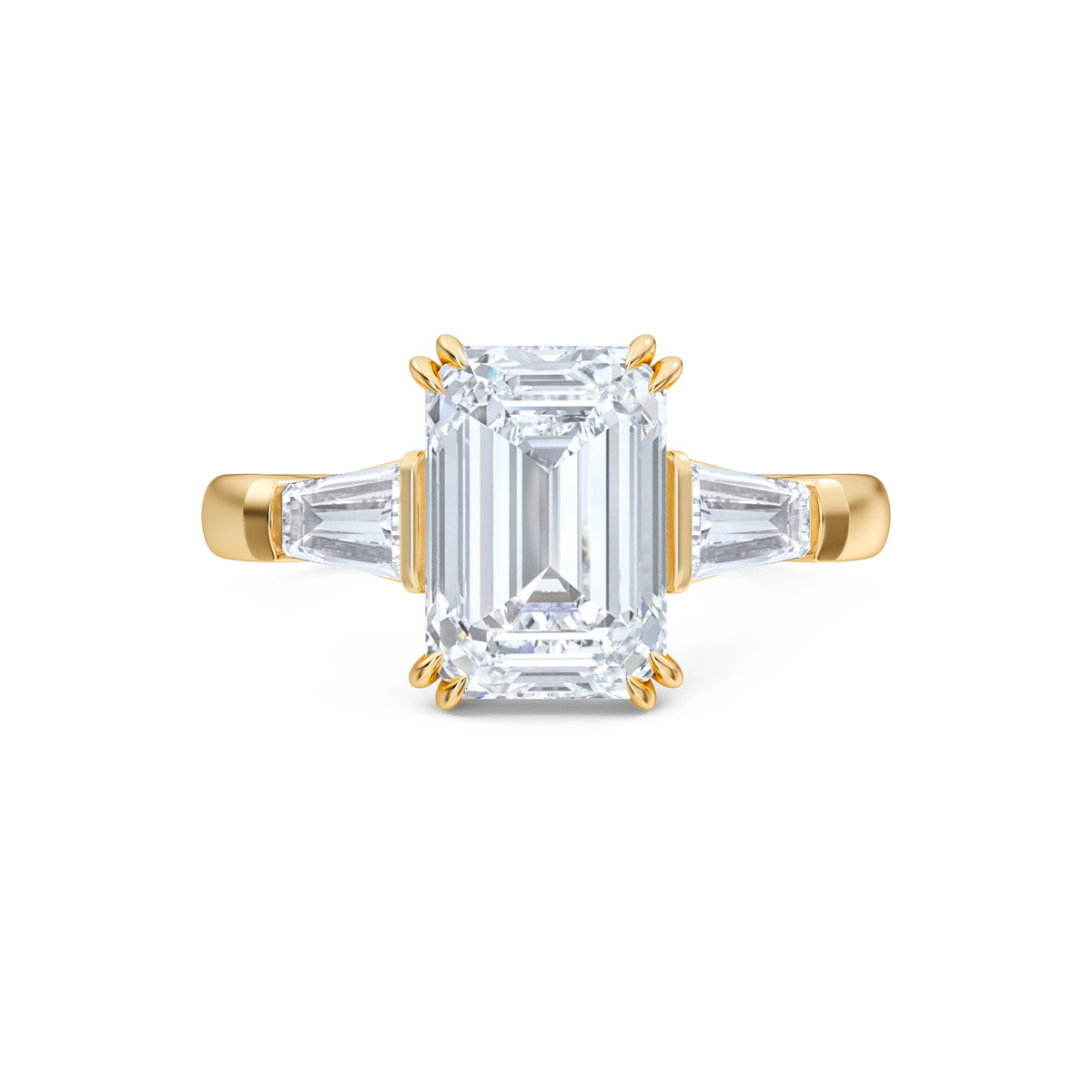 Manhattan 3.00ct Emerald Cut Lab Diamond 3 Stone Engagement Ring in 18K Yellow Gold