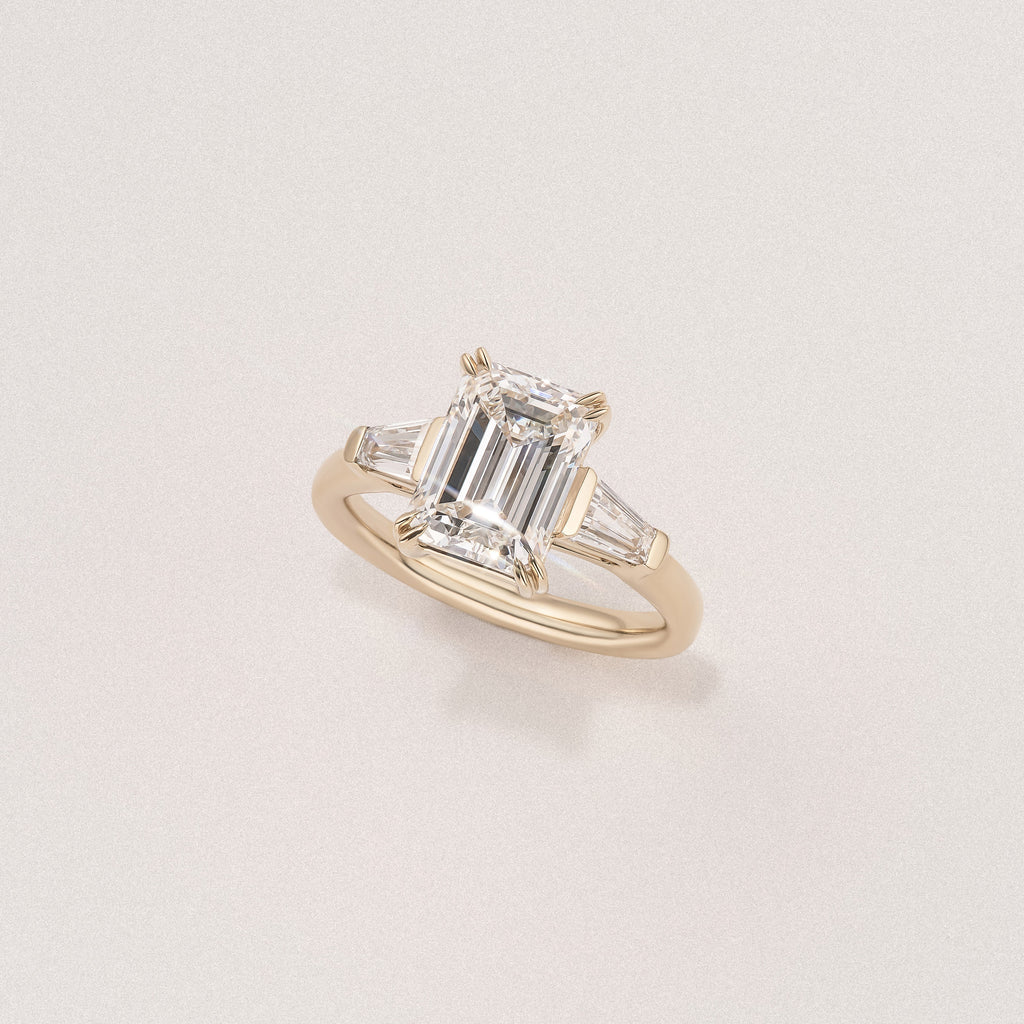 Manhattan 3.00ct Emerald Cut Lab Diamond 3 Stone Engagement Ring in 18K Yellow Gold
