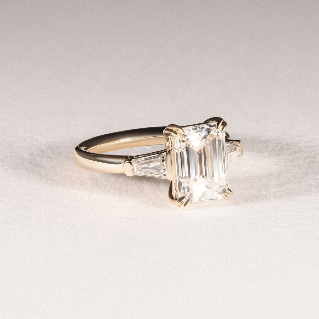 Manhattan 3.00ct Emerald Cut Lab Diamond 3 Stone Engagement Ring in 18K Yellow Gold