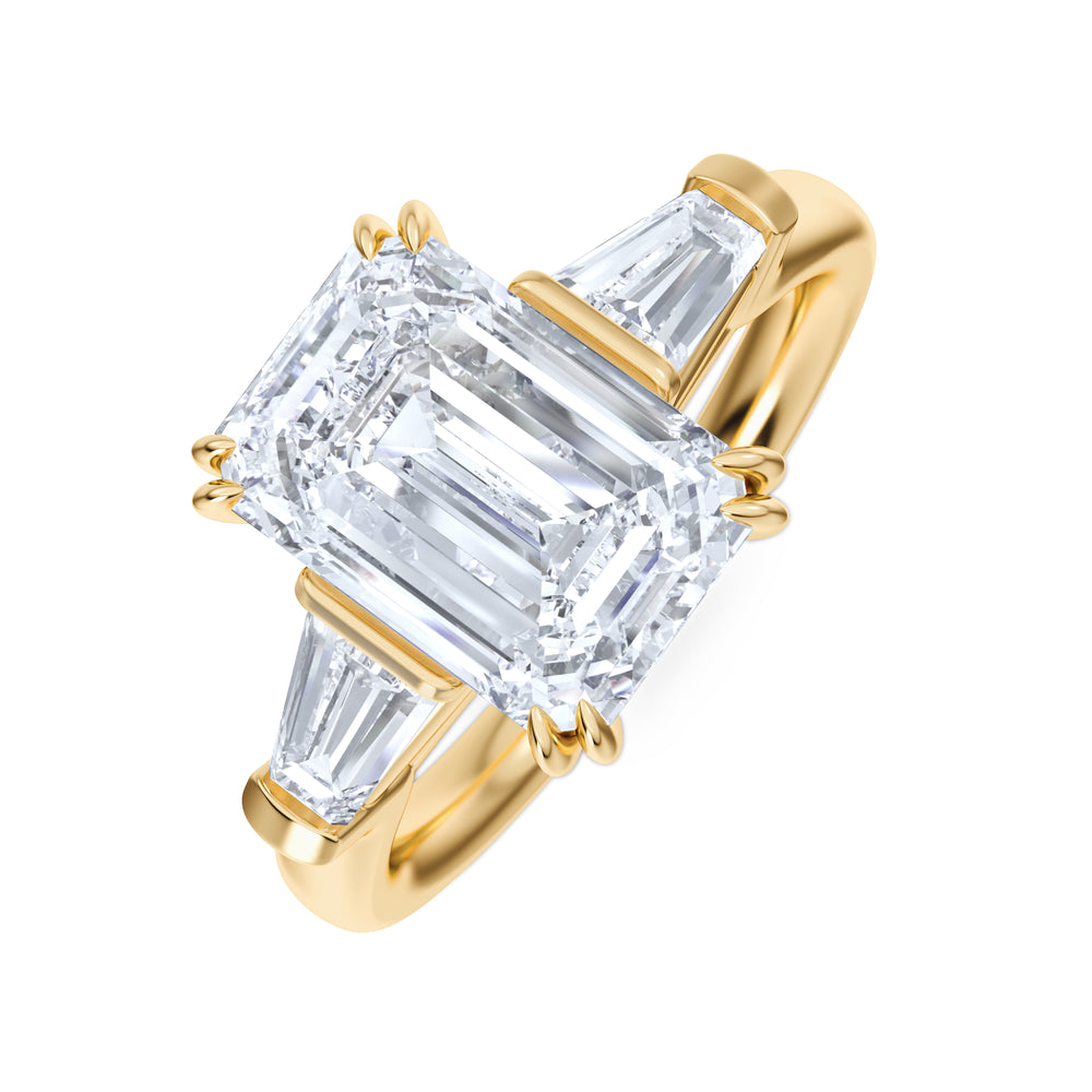 Manhattan 3.00ct Emerald Cut Lab Diamond 3 Stone Engagement Ring in 18K Yellow Gold