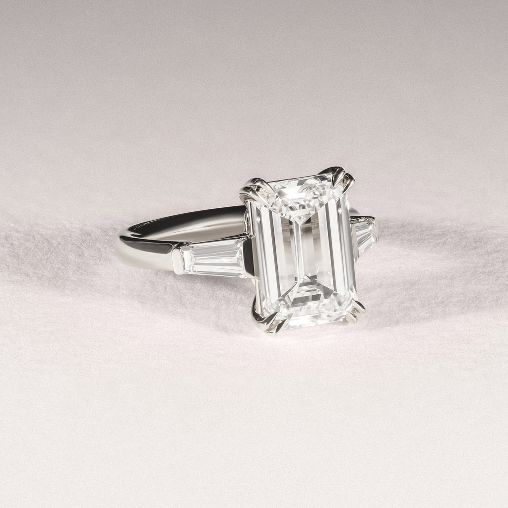 Manhattan 5.00ct Emerald Cut Lab Diamond 3 Stone Engagement Ring in Platinum