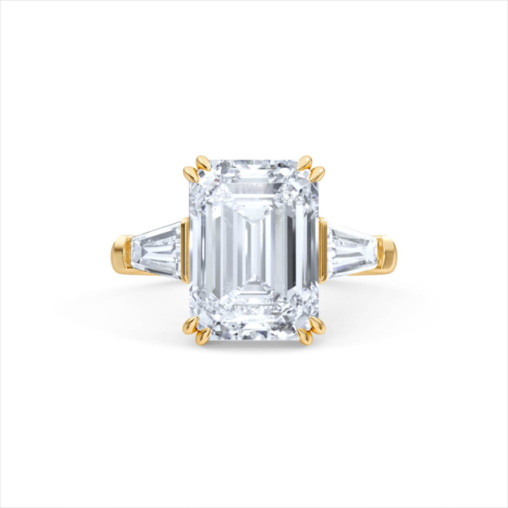 Manhattan 5.00ct Emerald Cut Lab Diamond 3 Stone Engagement Ring in 18K Yellow Gold