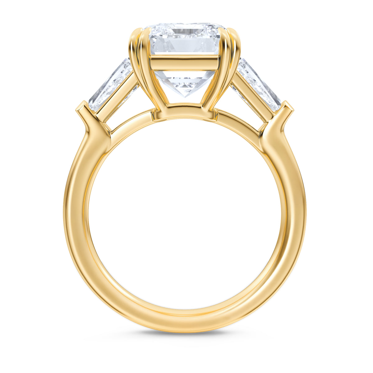 Manhattan 5.00ct Emerald Cut Lab Diamond 3 Stone Engagement Ring in 18K Yellow Gold