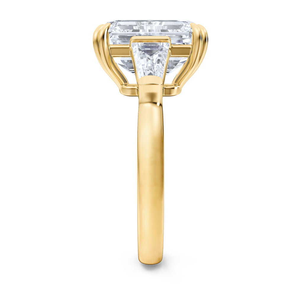 Manhattan 5.00ct Emerald Cut Lab Diamond 3 Stone Engagement Ring in 18K Yellow Gold