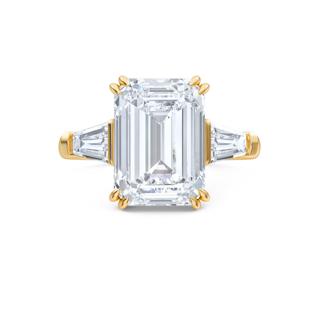 Manhattan 5.00ct Emerald Cut Lab Diamond 3 Stone Engagement Ring in 18K Yellow Gold